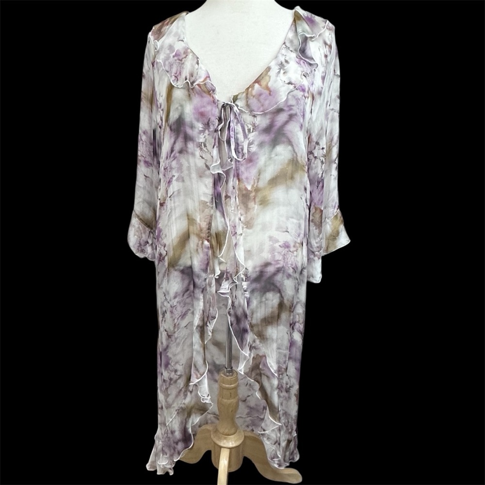 Bryn Walker 100% Silk Floral Ruffle Duster Cardigan Kimono Top XL